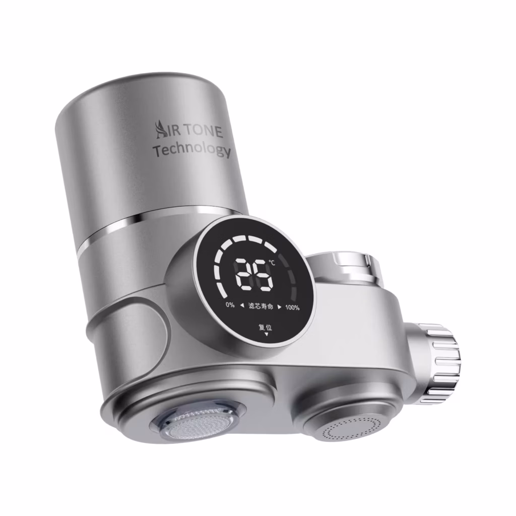 Filtru apă pentru chiuvetă, montare pe baterie – LED, UV albastră, 8 etape, reduce clorul & metalele grele (Gri/Negru)