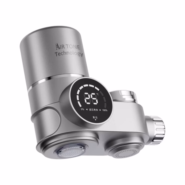 Filtru apă pentru chiuvetă, montare pe baterie – LED, UV albastră, 8 etape, reduce clorul & metalele grele (Gri/Negru)