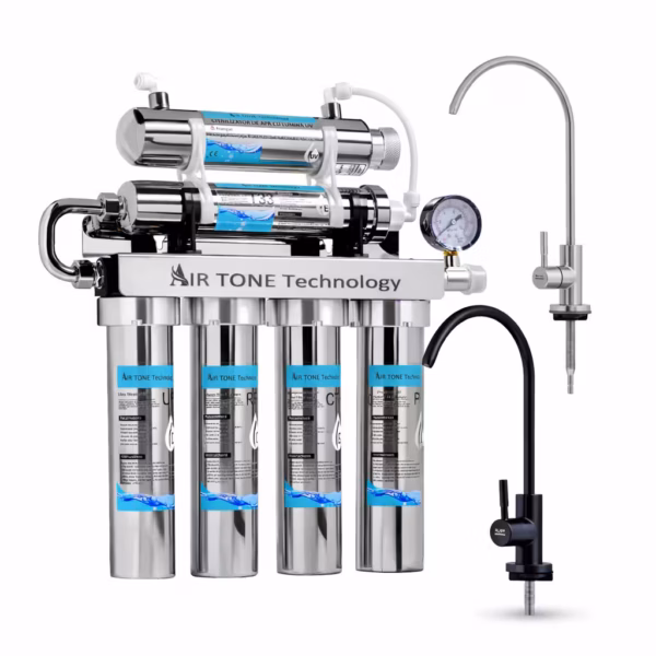 Filtru de apă Air Tone Technology, Inox, 5 stagii + Lampă UV-6W, 0.01 μm – robinet & accesorii incluse