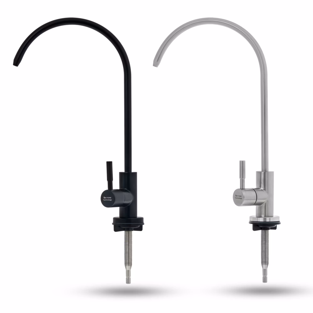 Baterie apă filtrată din inox – cartuș ceramic, conectare 1/4” & 3/8” (Negru/Crom)