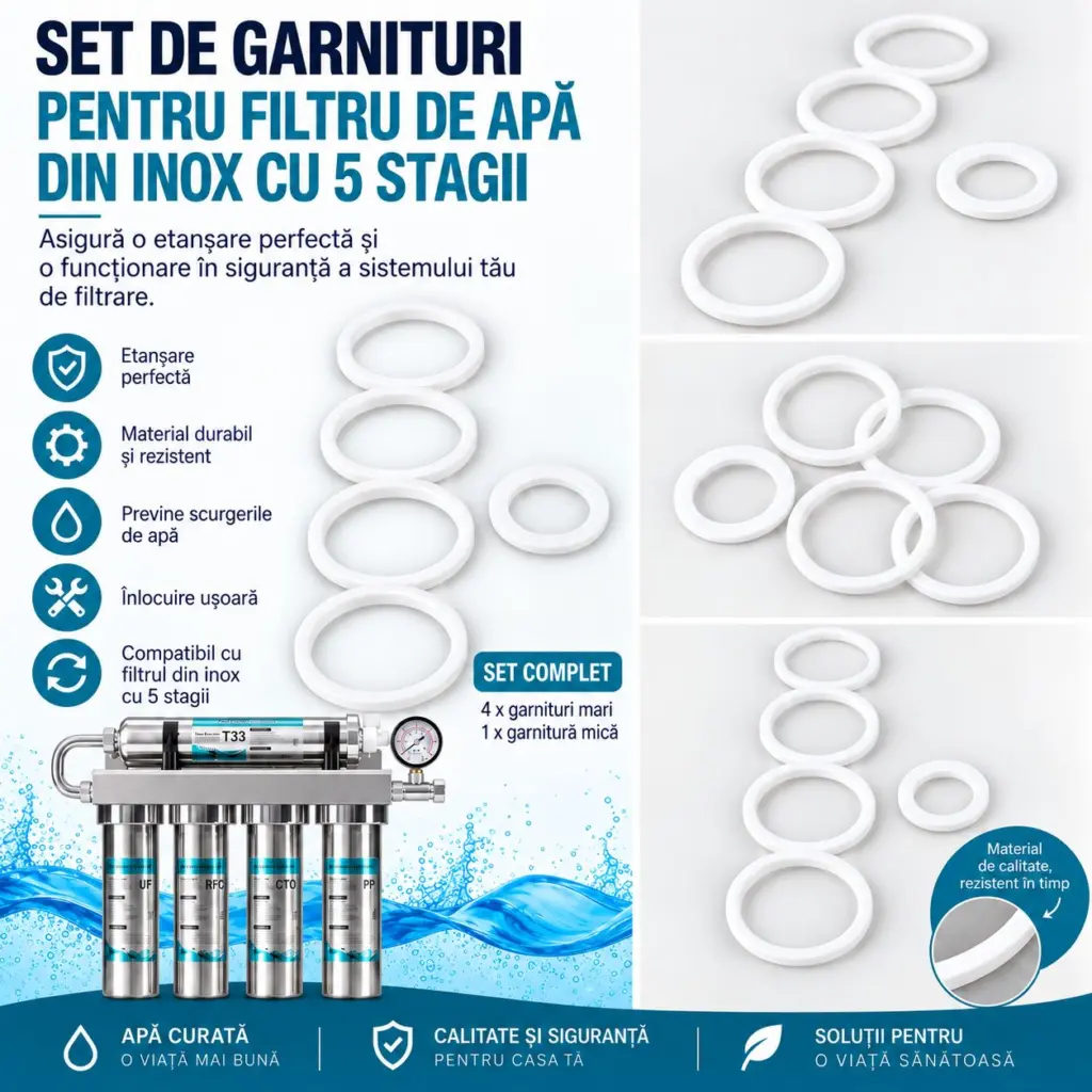 Set de 5 garnituri pentru filtrul de apă din inox, 4 mari și 1 mică