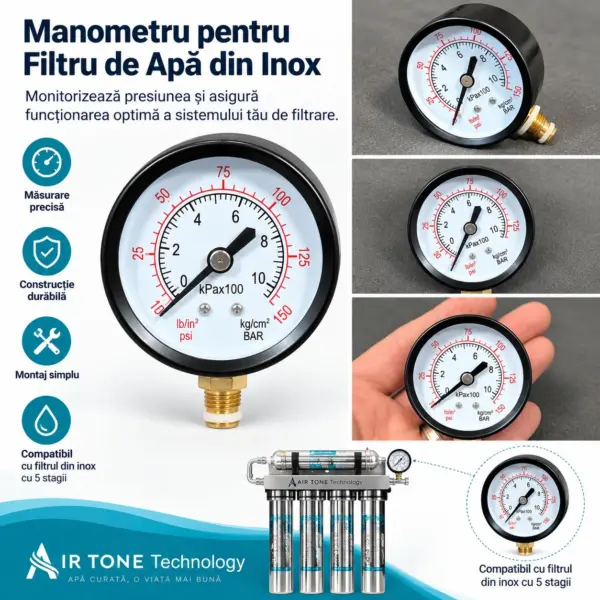 Manometru pentru filtrul de apă din inox cu 5 stagii