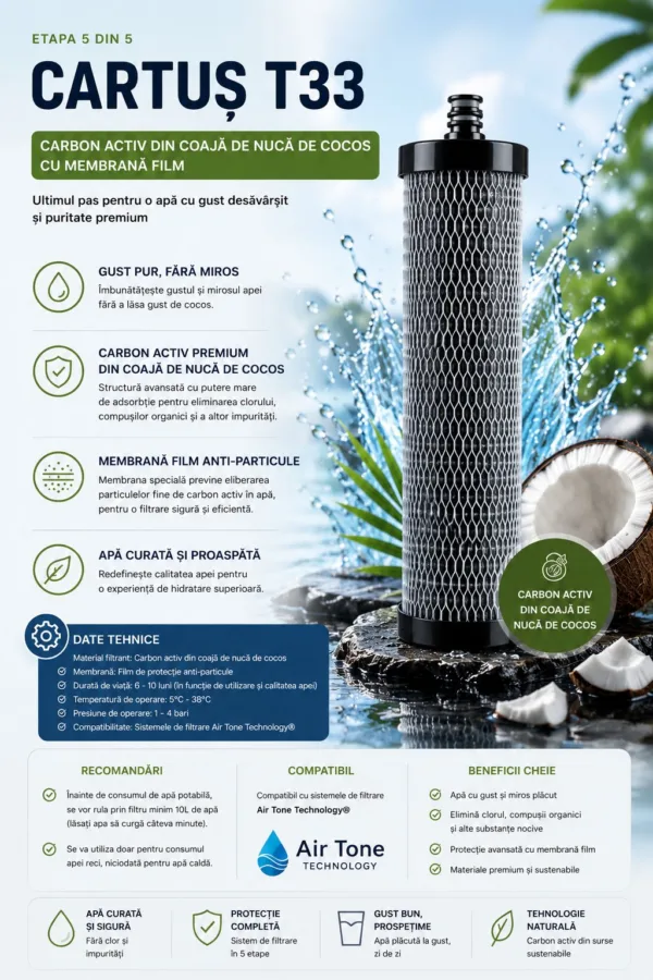 Cartuș rezervă T33 – carbon activ cocos cu membrană film
